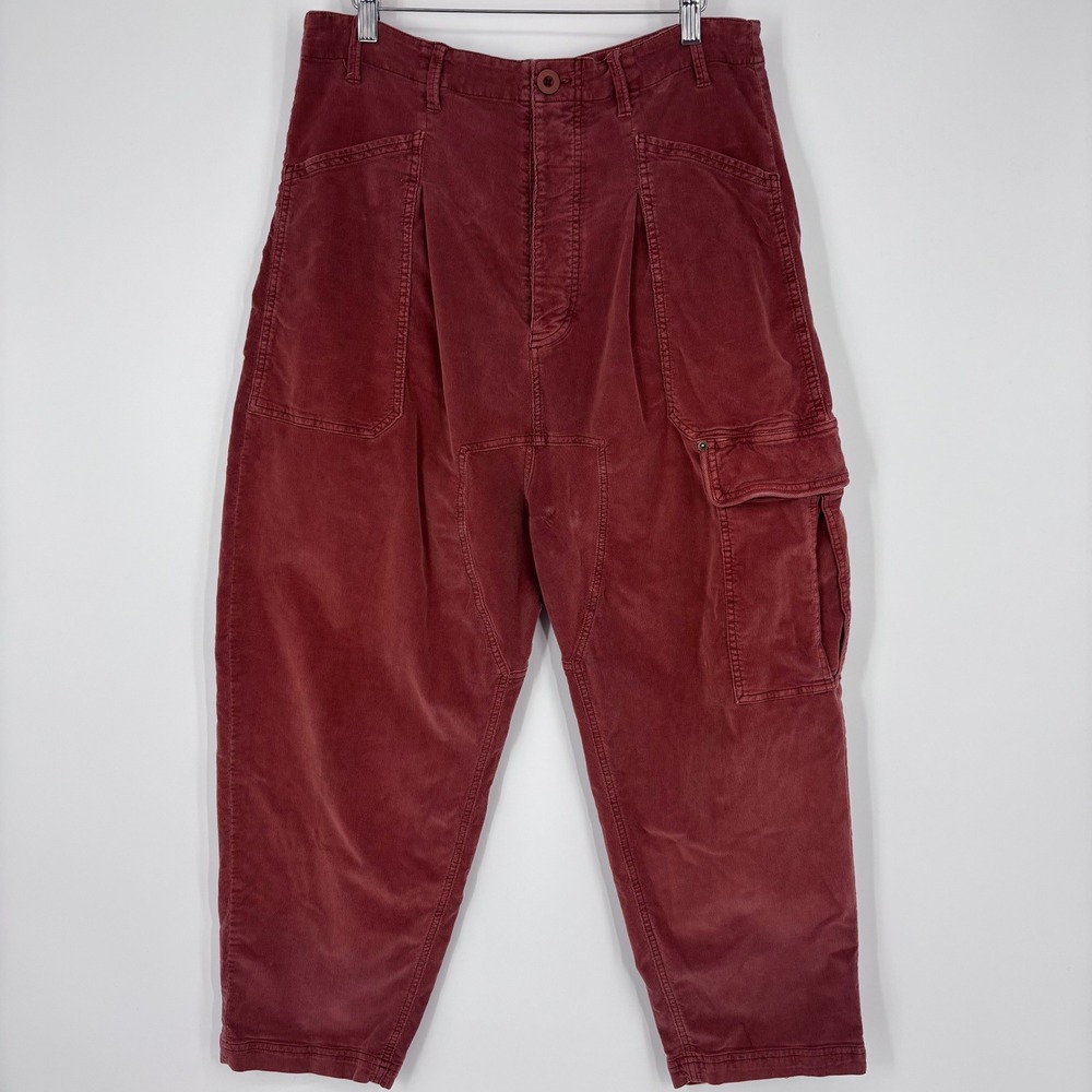 Free People Bay To Breakers Corduroy Cargo Pants Womens M Red Barrel Leg Boho